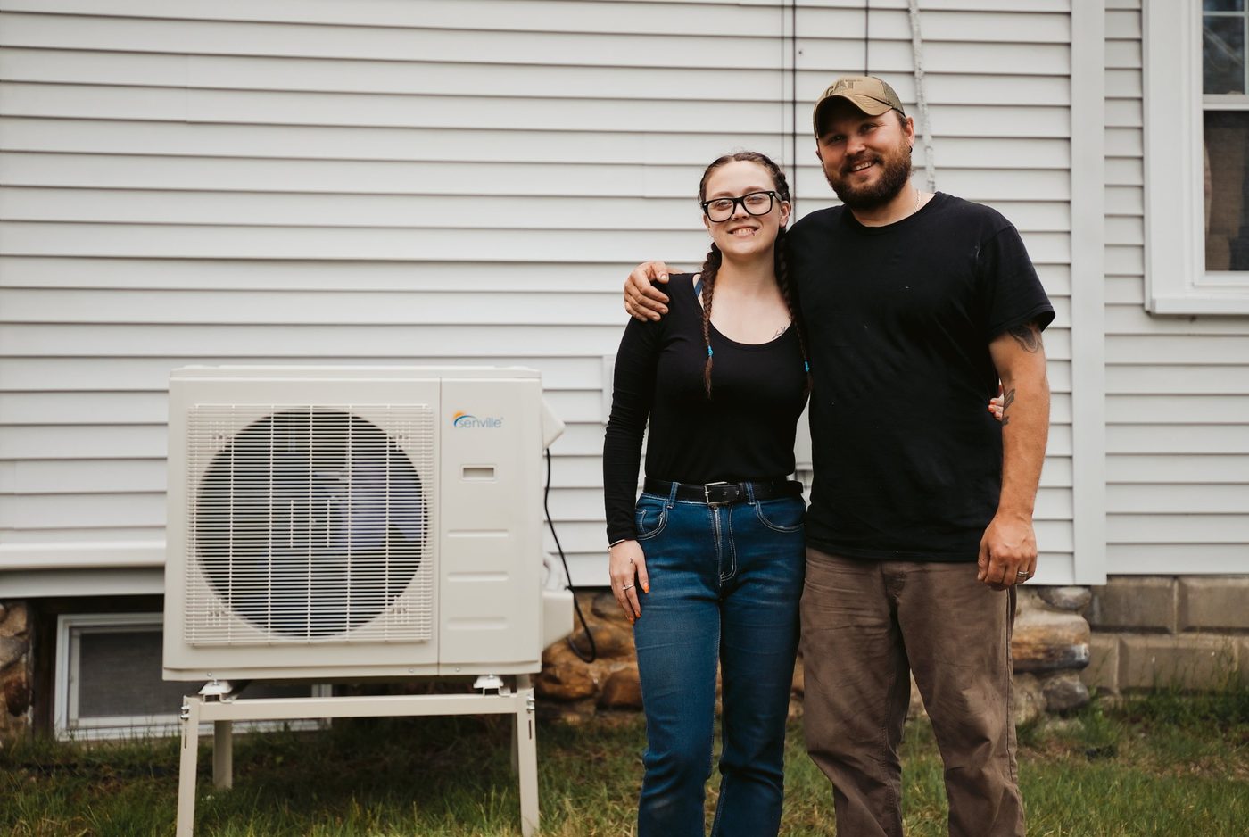 Corey, owner of D&C Heating Cooling And More, with a freshly installed mini-split heat pump