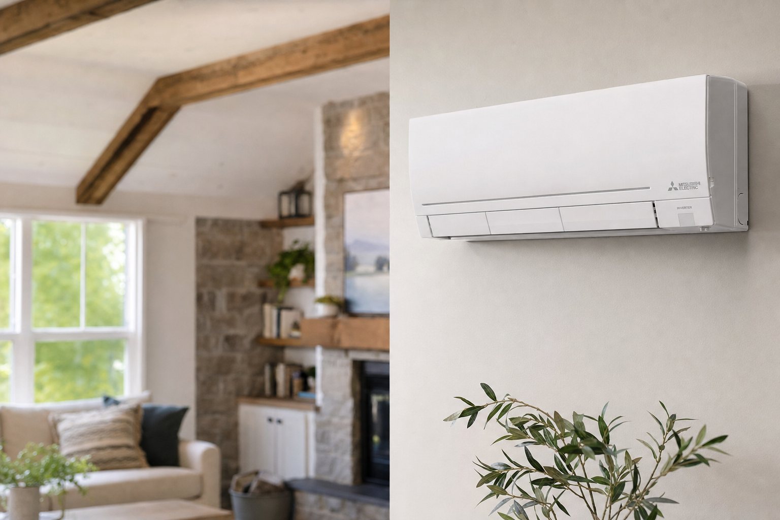 Clean mini-split heat pump install in a cozy New England home