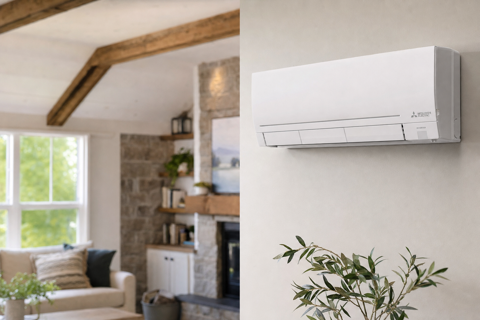 Mini-split heat pump installed in a living room